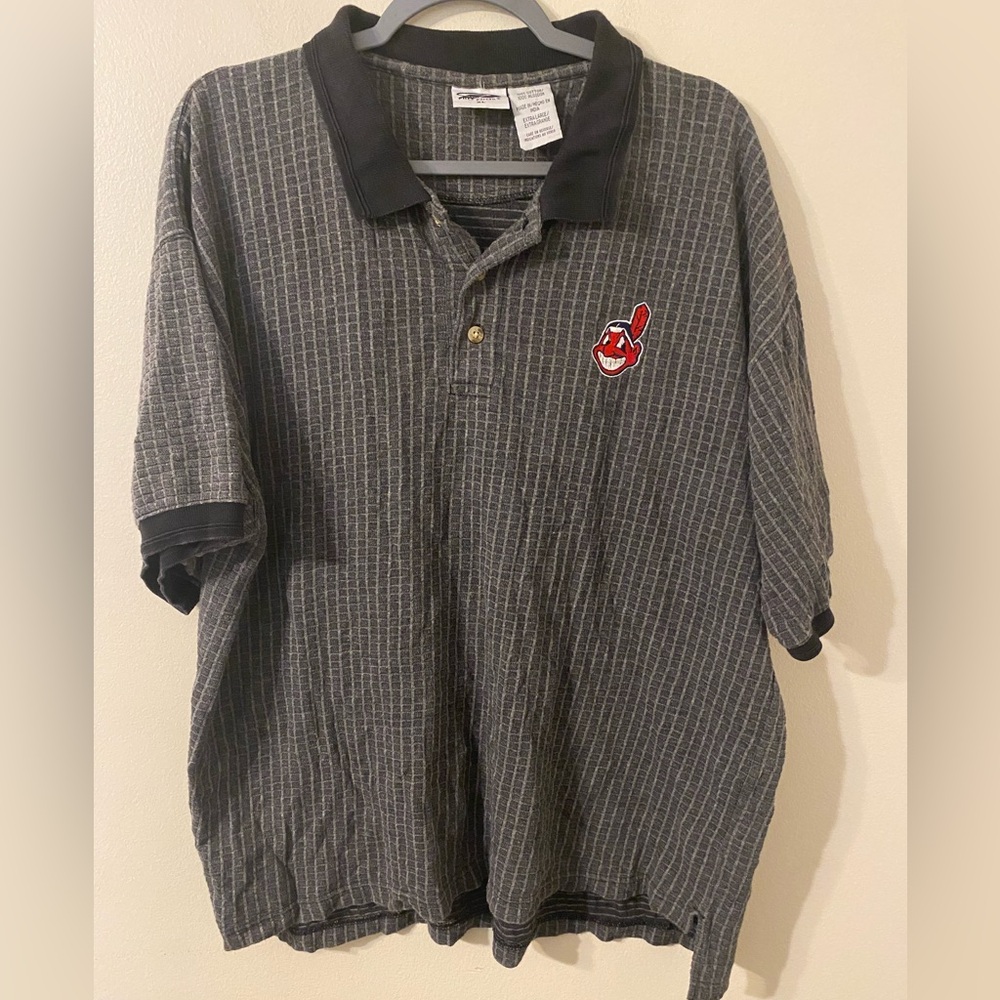 Vintage VTG 1990s Pro Edge Gray‎ Cleveland Indians Chief Wahoo Polo Size XL